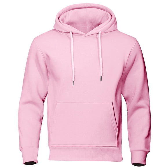 aohooy Men's Plain Hoodie Sweatshirts Comfort Solid Color Hooded Sweatshirts with Pocket Fall Fleece Basic Long Sleeve Oversized Hoodies Pink,S