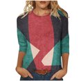 thumbnail image 1 of HKEJIAOI T-Shirts à Manches 3/4 pour Femmes Col Ras du Cou Imprimé Floral Haut Femme à Manches Trois-Quarts m, 1 of 5