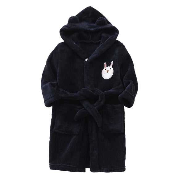 JIRNDfCA Boys Robe With Hood Soft Cute Cartoon Bathrobe Long Sleeve Facecloth Rabbit Warm Kids Robe Children Sleepwear Navy 6-7 Years