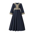thumbnail image 3 of MKOSPLRT Filles Musulmanes Ramadan Abaya Enfants Manches Longues Col en V Robe de Prière Brodée Florale Moyen-Orient Arabe Caftan Robe 8-14a, 3 of 10