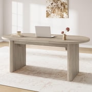 Oval 70.8 Inch Farmhouse Dining Table for 6-8 People, Double Pedestal Kitchen Table with Thick Wood Build, Modern Rustic Dinner Furniture for Home Apartment Reception Room