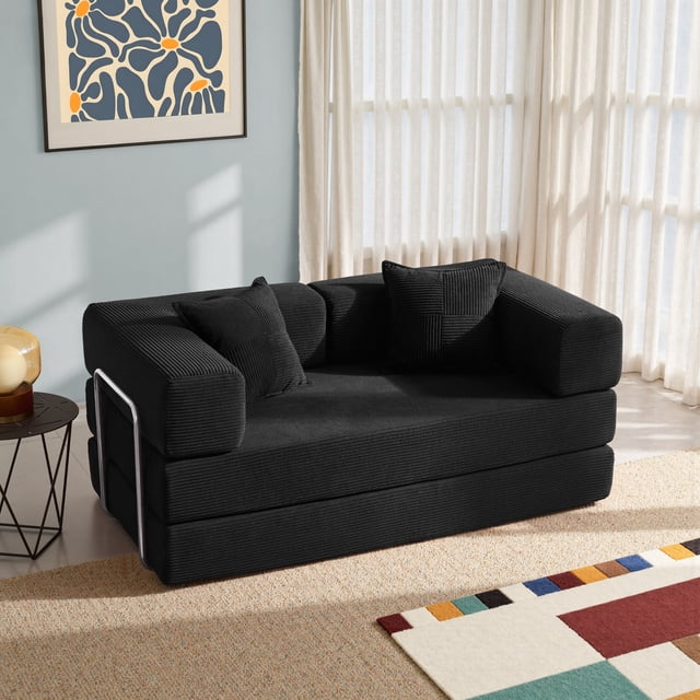 YINIX 62.9" Sofa Couch with Two Pillows, Comfy Modular Convertable Sofa Bed for Living Room and Small Spaces, Black