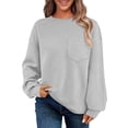 thumbnail image 1 of Chandail en Molleton Ultra Doux Texturé pour Femmes Col Rond Manches Longues Tuniques Blouses avec Poches Confort Décontracté Athlétique Chandail Blouses Tenues Automne Hiver, 1 of 7