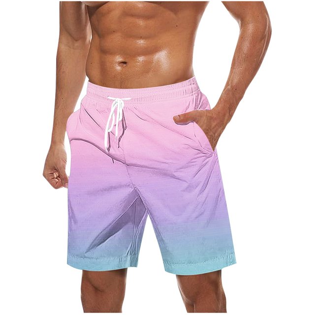 Plebaso Beach Shorts for Men Gradient Print Casual Shorts Drawstring Lightweight Summer Fashion Shorts