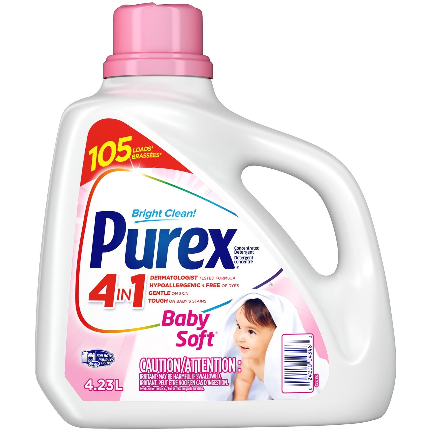 Purex 4 in 1 Hypoallergenic Concentrated Liquid Laundry Detergent, Baby Soft, 4.23 Litres, 105 Loads