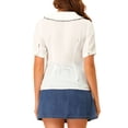 thumbnail image 3 of INSPIRE CHIC Women's Peter Pan Collar Ruffled Trim Gingham Button Down Blouse M White, 3 of 7