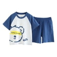 thumbnail image 1 of Ensemble Deux Pièces à Manches Courtes pour Garçons, Pyjama en Coton Respirant avec Haut à Col Rond et Short, Tenue de Nuit à Rayures Bleues pour 3 à 16 Ans, 1 of 3