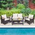 thumbnail image 3 of Costway 4PCS Patio Rattan Furniture Set Cushioned Sofa Storage Table Off White, 3 of 10