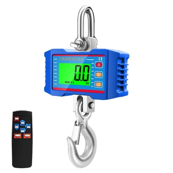 Heavy-Duty Digital Crane Scale with Remote Control - 1000kg/2204lb Capacity, LCD Backlight, Unit Conversion (kg/lb/N), Tare/Zero/Data Hold Functions, Steel & Aluminum Alloy Construction, Blue - Ideal