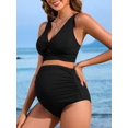 thumbnail image 4 of Charmo V Neck Maternity Swimsuits Ribbed Twist Front Bikini Sets High Waist Pregnancy Bathing Suits for Womens, 4 of 6