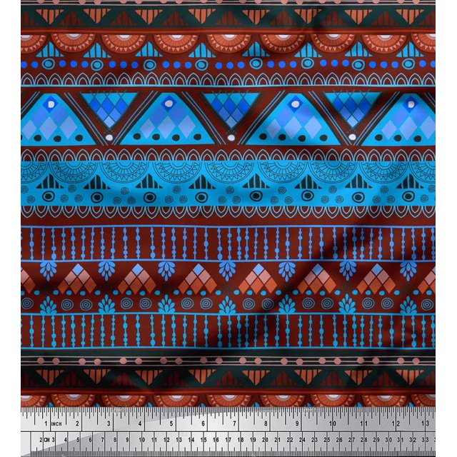 Soimoi Satin Silk Fabric Geometric & Semi Mandala Decorative Print Fabric by Yard 42 Inch Wide