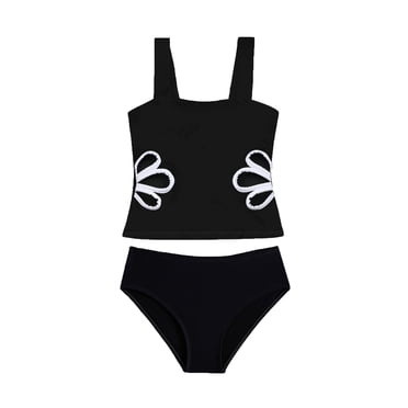 XASZHN Girls Swimsuit Adjustable Straps Out Bathing Suit Cut Out Girls' Swimwear Beach Swim Set Black_003 11-12 Years