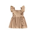 thumbnail image 1 of Fortune Robe Côtelée pour Bébés Filles Couleur Unie Manches Volantes Volants Robe Trapèze, 1 of 8