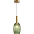 thumbnail image 1 of KCO Lighting Green Ribbed Glass Pendant Light Kitchen Island Small Antique Brass Ceiling Pendant Light Mid Century Dining Room Hanging Light Fixture, 1 of 7