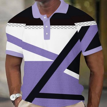 lcziwo Mens Big and Tall Golf Shirts,Men's Short Sleeve Polo Shirts Moisture Wicking Relaxed Fit Geometric Print Tennis T-Shirt Casual Athletic Golf Tee Quick Dry 2024,Purple L