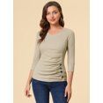 thumbnail image 3 of INSPIRE CHIC Women's Button Decor V Neck 3/4 Sleeve Solid Blouse Knitted Ruched Top, 3 of 6