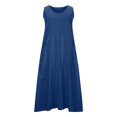 thumbnail image 4 of Ovzne Robes Grande Taille pour Femmes aux Formes Robe d'Été Mode d'Été pour Femmes Décontractée Couleur Unie Sans Manches Col Rond Robe avec Poches Jupe Robe Maxi Grande Taille Liquidation, 4 of 6