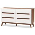 thumbnail image 2 of Levan Home Modern 6 Drawer Double Dresser in White and Walnut, 2 of 9