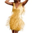 thumbnail image 1 of CEHVOM Mode Femmes Aguichant Col en V Couleur Unie à Franges Robe Sans Manches Jupe Courte, 1 of 5
