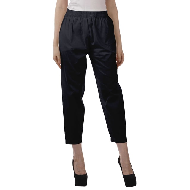 Moomaya Solid Color Elastic Waist Pants Cotton Narrow Fit Straight Women Pants For Kurti