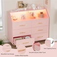 thumbnail image 3 of Modern 6 Drawer Dresser with Charging Station & RGB LED Lights – Slim Wooden Chest of Drawers with Shelf for Bedroom, Nursery, or Apartment, 3 of 7