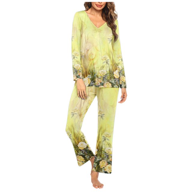 Rbaofujie Robes pour Femmes Ensemble de Pyjama Décontracté Uni Haut Décontracté Pantalon Pyjamas pour Femmes