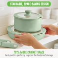 thumbnail image 2 of GreenLife 10 Piece Nonstick Pots & Pans Set Detachable Handle & Stackable Cookware Set Non Toxic PFAS-Free Skillets Induction Kitchen Pans Space Saving Serving Bowls Oven Safe Sage Green, 2 of 5