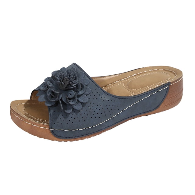 DXOUPM Ladies Sandal for Beach Flower Decoration Casual Open Toe Womens Sandals Daily Wear