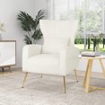 thumbnail image 2 of Costway Velvet Upholstered Wingback Chair with Lumbar Pillow & Golden Metal Legs White, 2 of 8