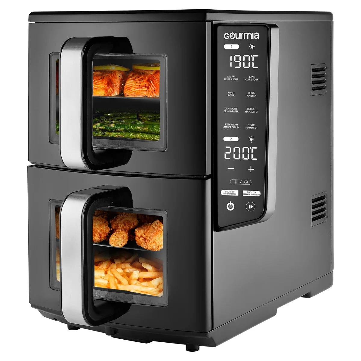 キッチン家電 Gourmia 4-Dish Dual Basket Air Fryer Gourmia 4 Dish Dual Basket Air Fryer with Sync Finish & Sync Cook