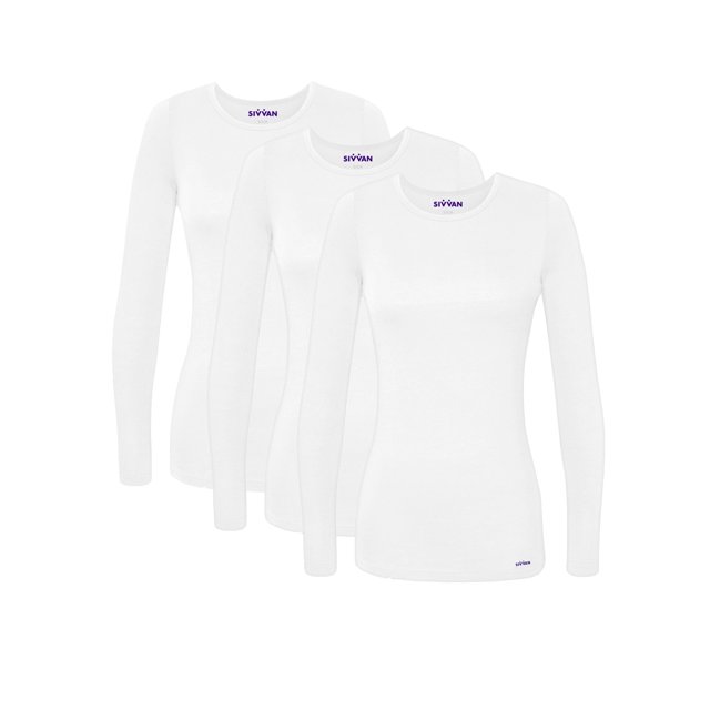 Sivvan Lot de 3 T-Shirts/maillots de Corps à Manches Longues Confort pour Femmes Multicolores