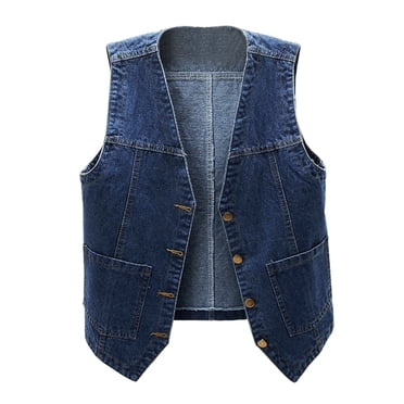 TJAZFJPA Women's Denim Jackets Xl Womens Sleeveless Denim Vest V Neck Button Down Jean Jacket Jean Jacket for Women Trendy Stretch Plus Size Jean Jacket Cropped