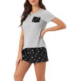 thumbnail image 4 of INSPIRE CHIC Ensemble de Pyjama T-Shirt à Manches Courtes à Carreaux pour Femme avec Short TP Gris, 4 of 5