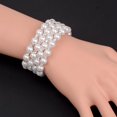 thumbnail image 3 of Thinsony Femmes Chic Perle Strass Bracelet Stretch Mariage pour Mariée Blanc 3 Rangée 1Set, 3 of 6