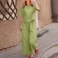 thumbnail image 2 of CHOK Femmes 2 Pièce Tenue Lin Récolte Manches Courtes Haut Salon Ensembles Assortis et Pantalons Longs Survêtements Rose Chaud L, 2 of 5