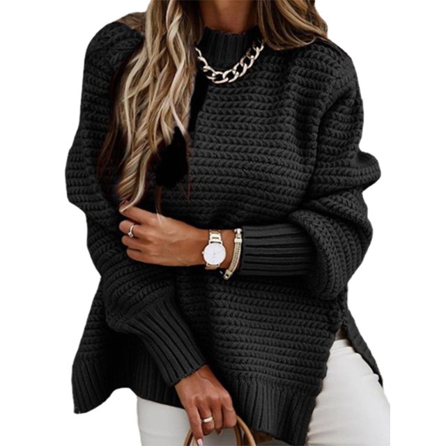 Innerwin Chandail d'Hiver Chaud pour Femmes, Chandail Décontracté à Col Roulé, Noir G