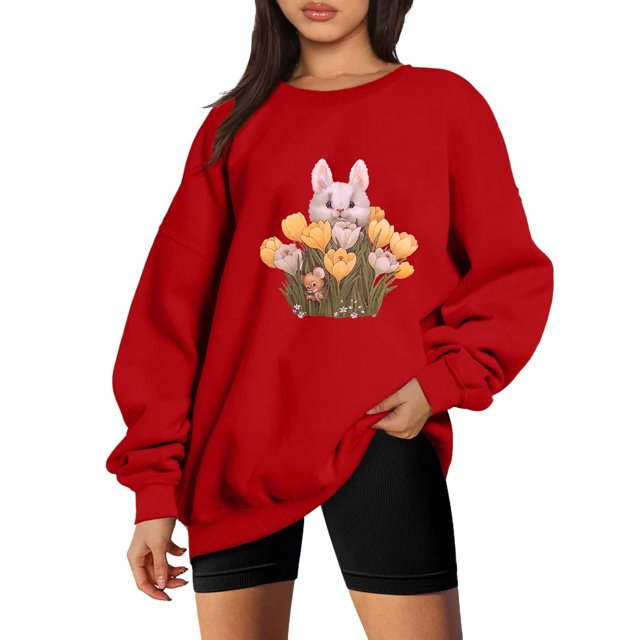 2023 Chandail en Molleton de Mode pour Femmes 50 % de Rabais Liquidation Classique Décontracté Nouvel An Chandail de Mode Lapin Col Rond Manches Longues Sans Capuche Chandail Ample