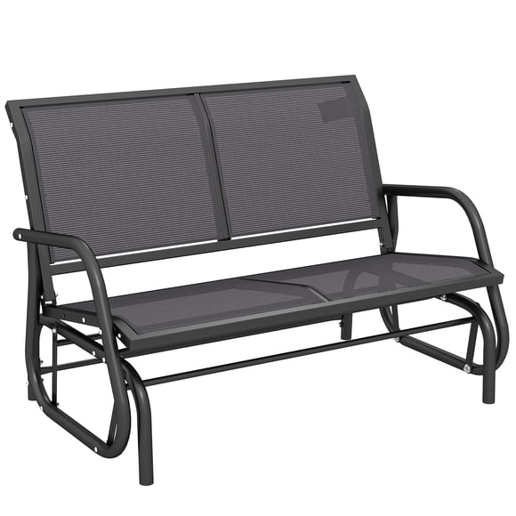 Outsunny Patio Double Glider Outdoor Steel Sling Fabric Gliding Bench Garden Swing Chair Heavy-Duty Porch Rocker Garden Loveseat Grey