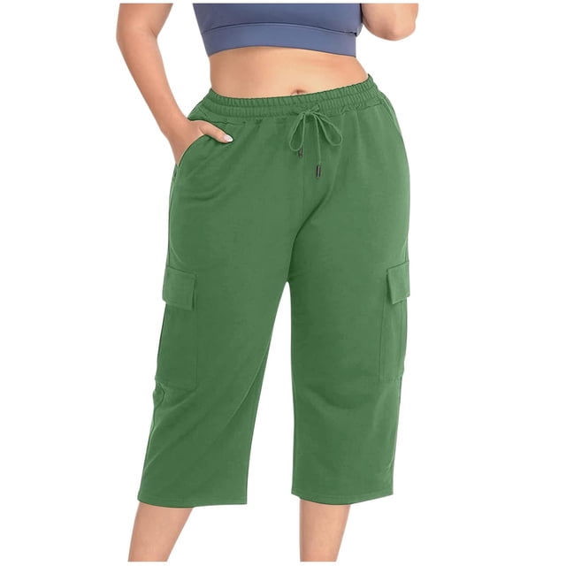 Wlynlyn Plus Size Capri Pants for Women Drawstring High Waisted Sweatpants Straight Leg Summer Cropped Trousers Size XXL