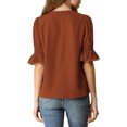thumbnail image 3 of INSPIRE CHIC Women's Ruffled V Neck Puff Elbow Sleeve Semi-Sheer Chiffon Blouse S Brown, 3 of 8