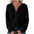 thumbnail image 1 of AherBiu Hoodies for Women Drop Shoulder Button V Neck Pullover Long Sleeve Tops Oversized Sweatshirt, 1 of 7