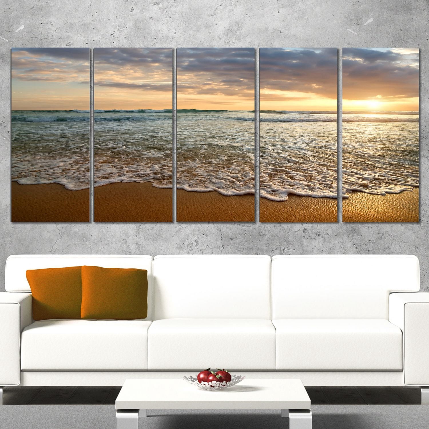 Tableau à toile Design Art Paysage marin contemporain Crépuscule brillant nuageux sur mer calme