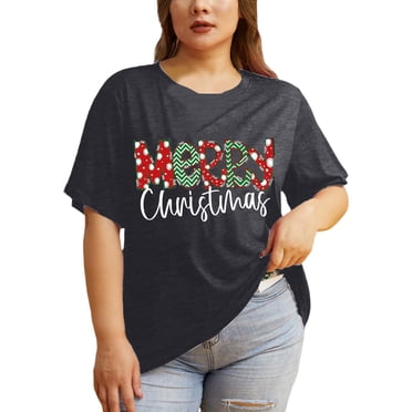 Christmas Plus Size Tops for Women Casual Round Neck Graphic Tees Plus Size T Shirts Everyday Wear Comfortable and Stylish Casual Wear Stretch Shirts for Women Casual Shirt