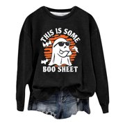 Rbaofujie Sweater Hoodie Women's Fashionable Casual Printed Round Neck Long Sleeve Pullover Top Sweatshirts Black Womens Sweater Tops