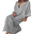 thumbnail image 1 of CHUANK Robe Maxi Ample à Manches Longues en Coton et Lin pour Femmes, Grande Taille, Unie, Boutonnée, 1 of 3