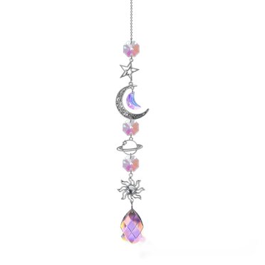 Vaidha Capteur de Soleil Artisanat de Jardinage Décoration de Chambre Perles Pointues Argent Étoile Double Cœur Ensemble de 5 Pcs Pendentif en Cristal
