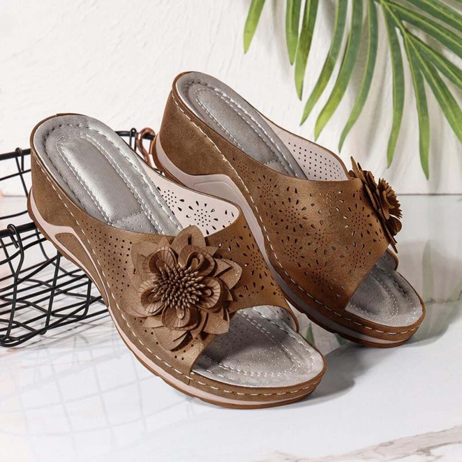Rewenti Woman Fish Mouth Collection Leather Soft Footbed Orthopedic Arch-Support Sandals Brown 6.5-7(37)