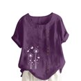 thumbnail image 2 of Jusqu'à 50 % de Rabais Horkkom Hauts Grande Taille pour Femmes Été Décontracté Chemises en Lin à Manches Courtes Col Rond Imprimé Floral Blouses Amples, 2 of 4