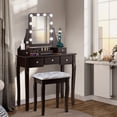 thumbnail image 4 of Costway Vanity Dressing Table Set w/ 10 Dimmable Bulbs Touch Switch Cushion Stool Brown, 4 of 10