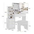 thumbnail image 4 of Ensemble de Coiffeuse avec Miroir DEL à 3 Couleurs à Intensité Réglable, Miroir Coulissant Dissimulé, Prise de Courant Intégrée, 4 Tiroirs de Rangement et Tablette, Tabouret Rembourré pour Chambre, 4 of 8